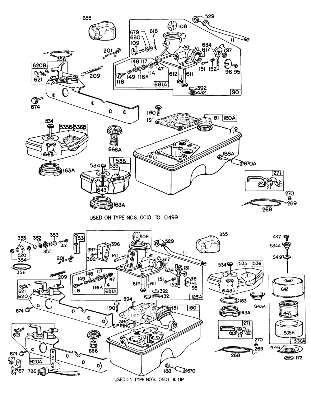 Carburetor And Fuel Tank Assembly 1 Diagram and Parts List for  Briggs and Stratton Engine